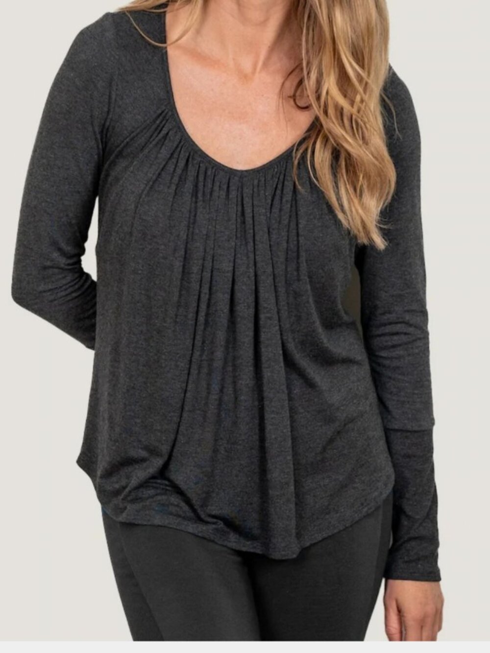 JJ Winks Full Moon Bra-Free Long Sleeve Top L Charcoal Gray Luxury Loungewear
